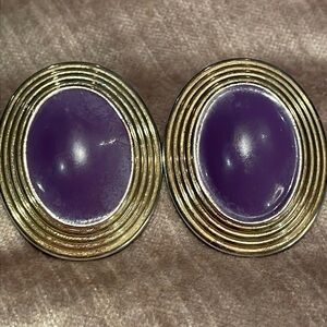 Vintage 80’s Metal Earrings Purple Ovals Post Back